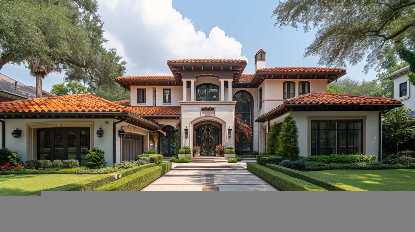 Bird's-eye view of a beautiful tile roof Houston house
